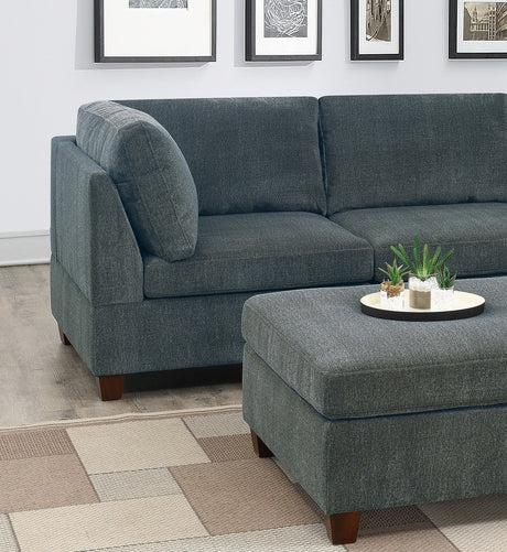 Grey Chenille Modular Sectional 6-Piece Set | Corner L-Sectional with 2 Corner Wedges, 2 Armless Chairs & 2 Ottomans – Modern Couch