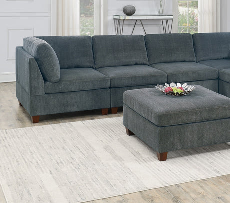 Grey Chenille Modular Sectional 8-Piece Set | Large Corner L-Sectional with 2 Corner Wedges, 4 Armless Chairs & 2 Ottomans – Modern Couch