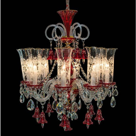 Aico Furniture - Winter Palace 8 Light Chandelier In Red, Clear And Gold - Lt-Ch926-8Gld