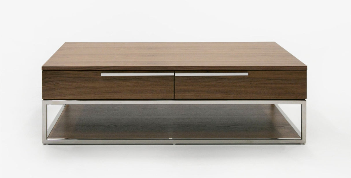 Vig Furniture Modrest Heloise - Modern Walnut and Stainless Steel Coffee Table