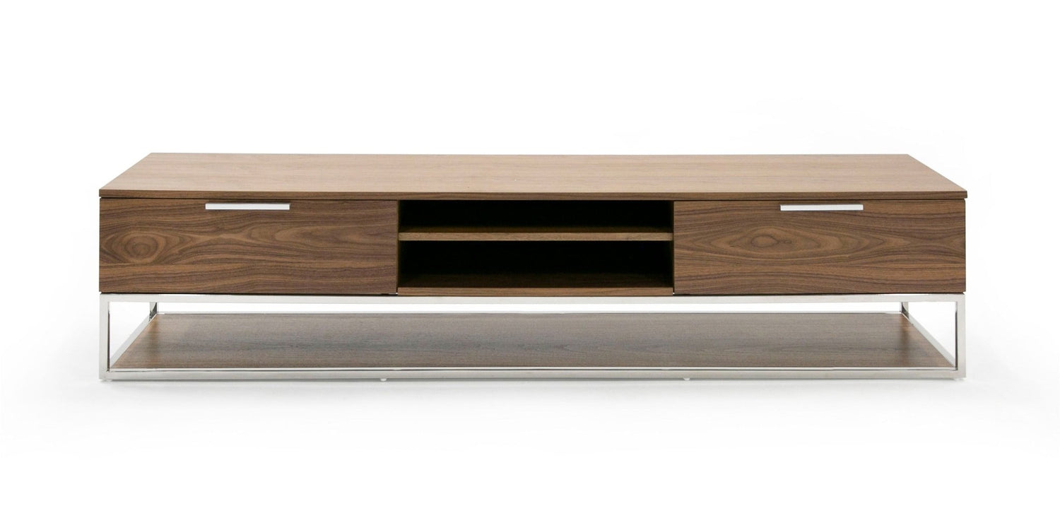 Vig Furniture Modrest Heloise - Modern Walnut and Stainless Steel TV Stand