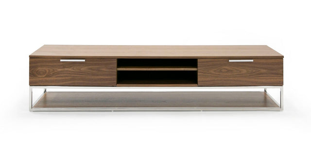 Vig Furniture Modrest Heloise - Modern Walnut and Stainless Steel TV Stand