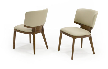 Vig Furniture Modrest Stanley - Contemporary Beige Leatherette and Walnut Set of 2 Dining Chairs