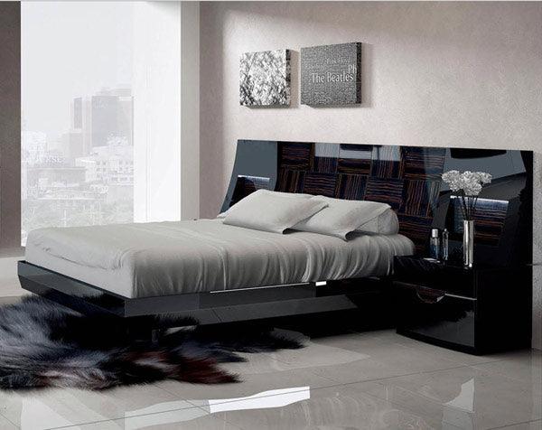 Esf Furniture - Marbella Queen Platform Bed In Glossy Black - Marbellaplatformq.S