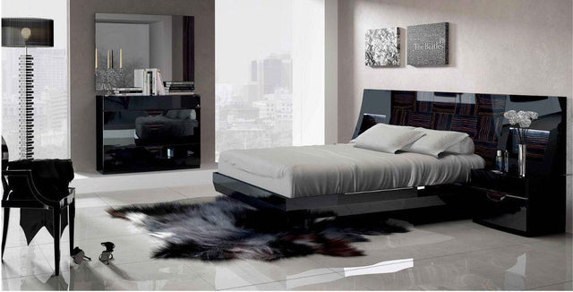 Esf Furniture - Marbella 4 Piece Queen Bedroom Set In Glossy Black - Marbellah-Bqs-4Set