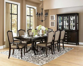 Marston 9-Piece Dining Set | Dark Cherry Finish | Fabric Upholstery | Homelegance