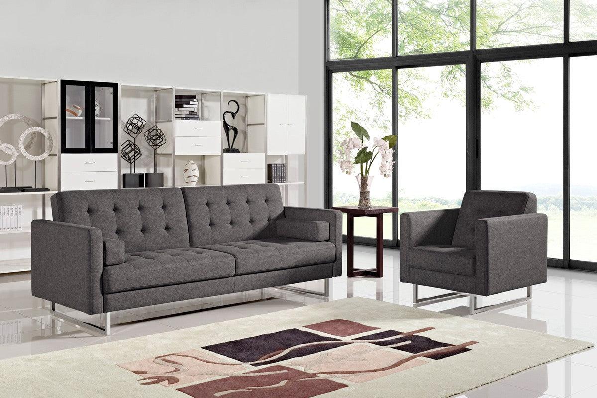 Vig Furniture - Divani Casa Bauxite Modern Grey Fabric Sofa Bed - Vgmb1471-Gry-Bed