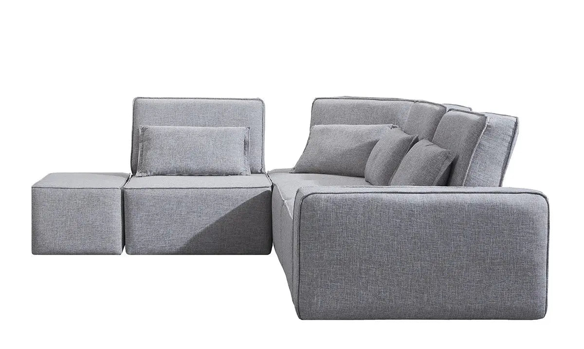 Divani Casa Chapel Modern Light Grey Fabric Sectional Sofa WOttoman Vgmb - 1686 - Gry | Home Elegance USA