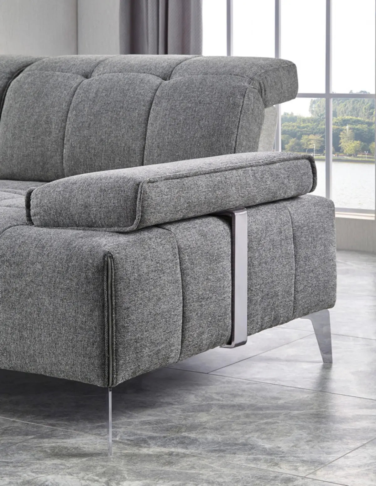 Divani Casa Nash Modern Tufted Fabric Sectional Sofa WAdjustable Backrest In Grey Vgmb - 1808 - Gry | Home Elegance USA