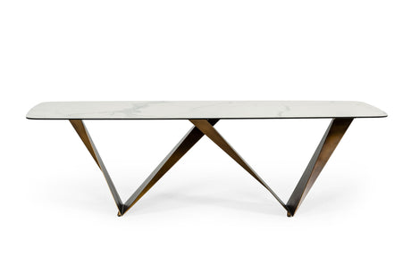 Vig Furniture Modrest Melanie - Modern White Ceramic & Brushed Brown Dining Table