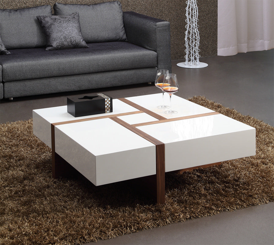 Vig Furniture Modrest MH1316C Modern Walnut & White Square Coffee Table