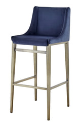 Vig Furniture Modrest Mimi - Contemporary Blue Velvet & Antique Brass Bar Stool (Set of 2)