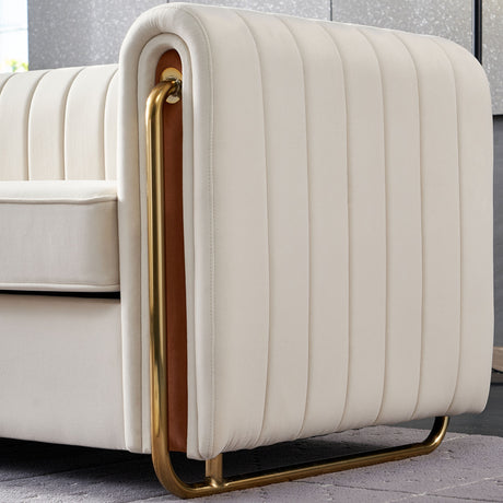 Modern velvet sofa beige color