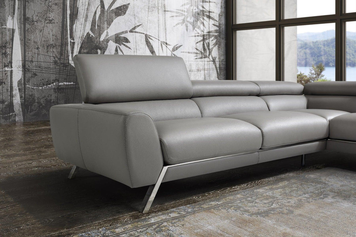 J&M Furniture - Mood Grey Leather Sectional Right Hand Facing - 182883-Rhfc