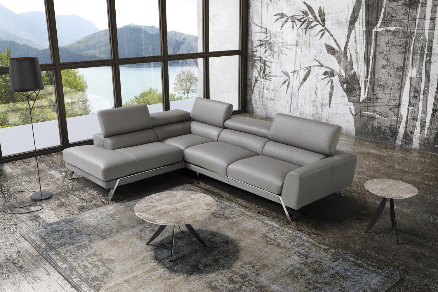 J&M Furniture - Mood Grey Leather Sectional Left Hand Facing - 182883-Lhfc