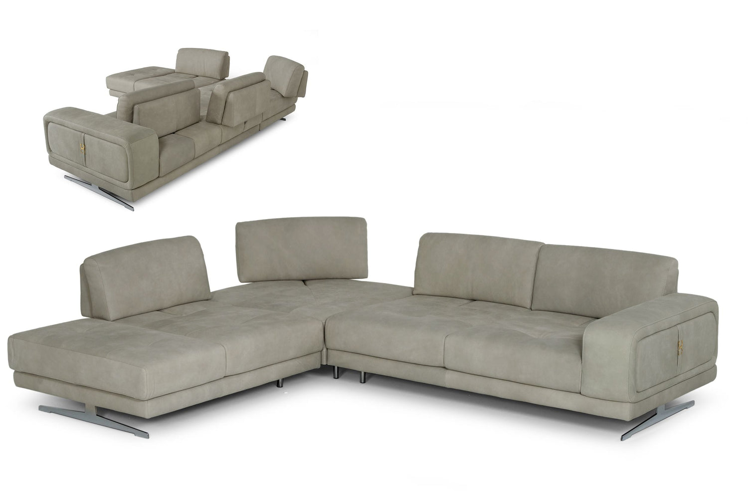 Lamod Italia Mood - Italian Grey Leather Left Facing Sectional Sofa - Home Elegance USA