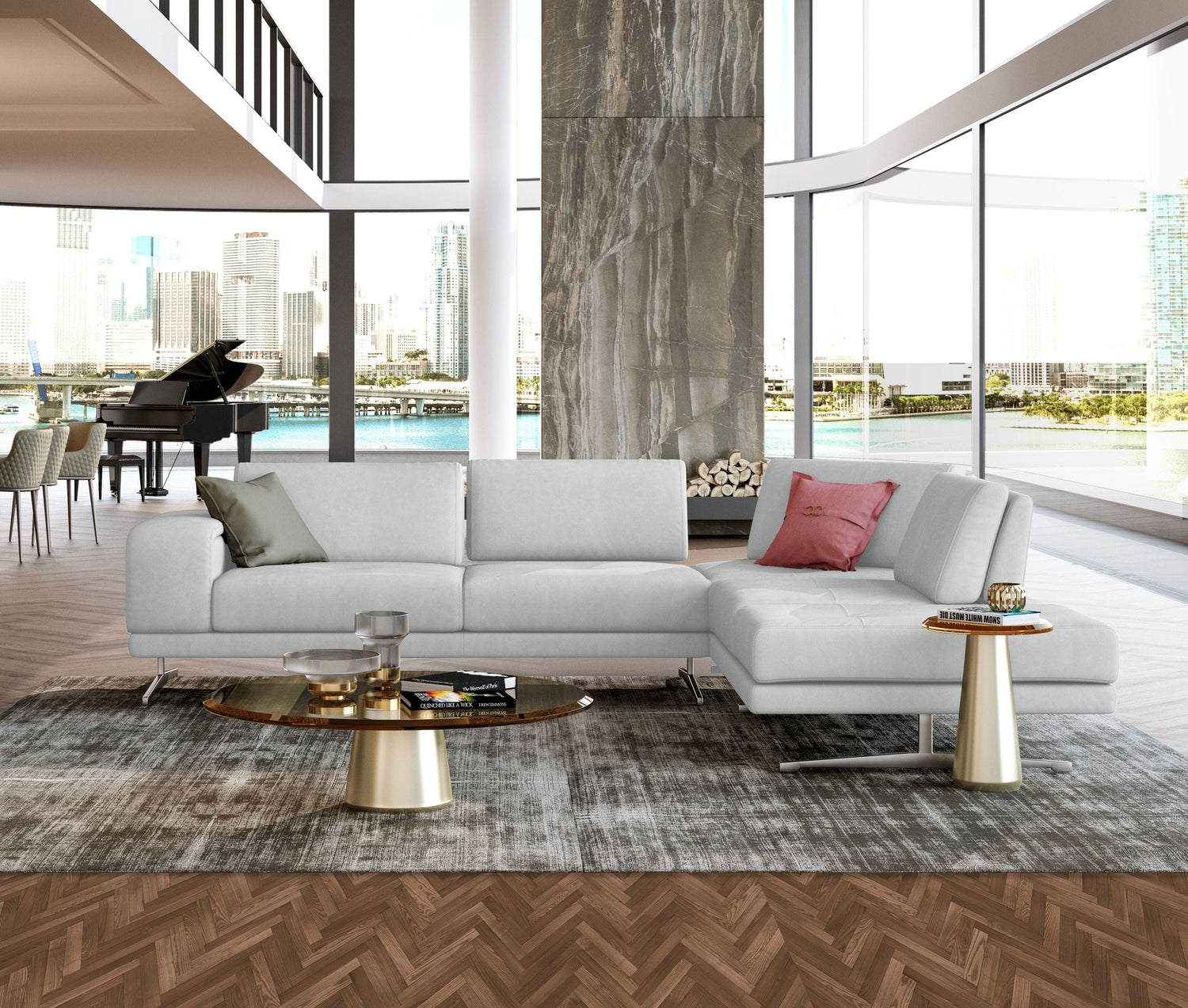 Lamod Italia Mood - Contemporary Light Grey Leather Sectional - Home Elegance USA