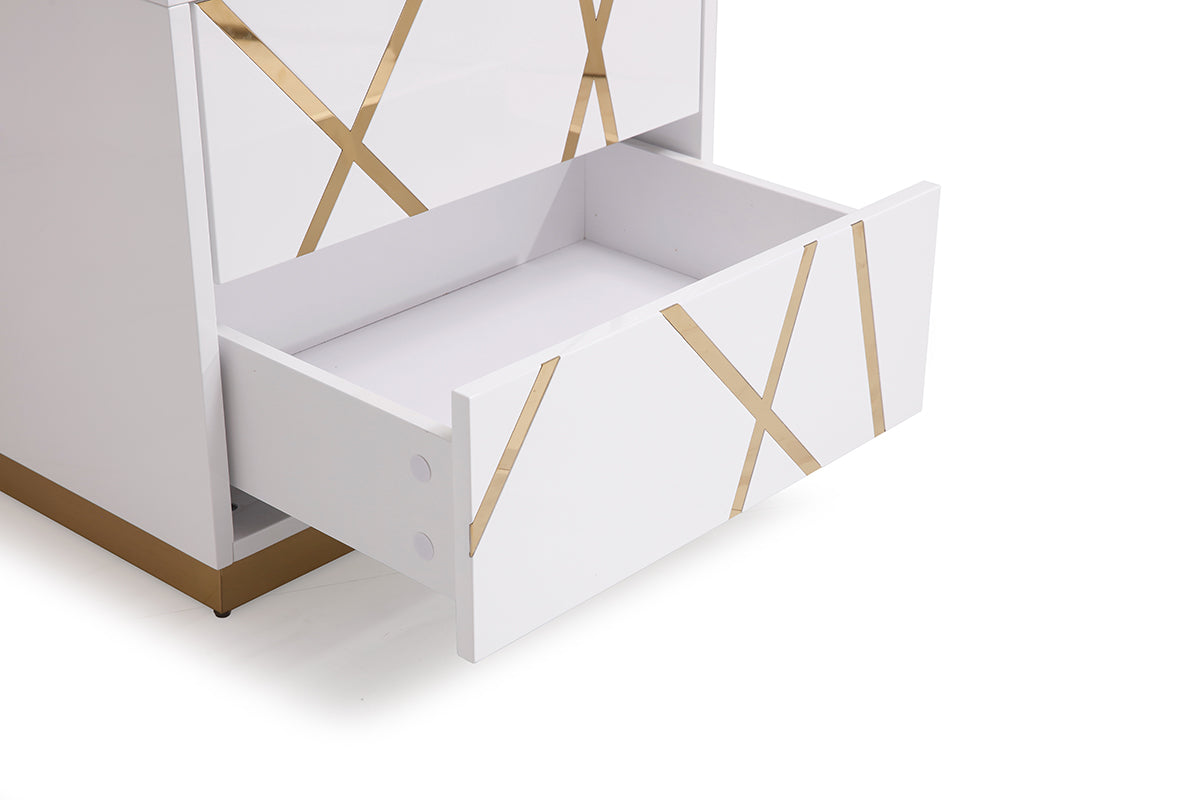 Vig Furniture Modrest Nixa Modern Wide White and Gold Nightstand