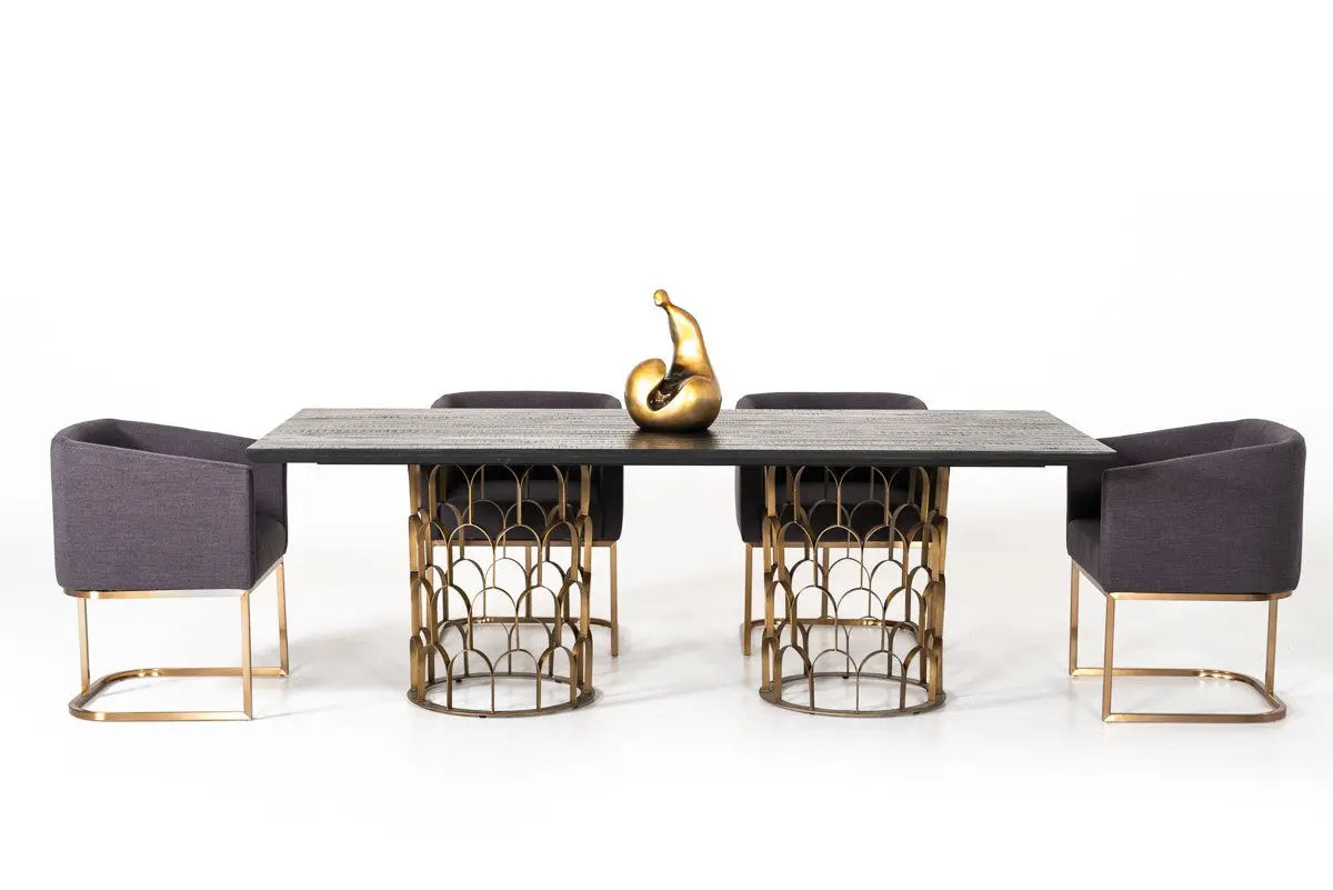 Vig Furniture - Modrest Natalie Modern Black Acacia & Antique Brass Dining Table - Vglbgats-Dt220-03