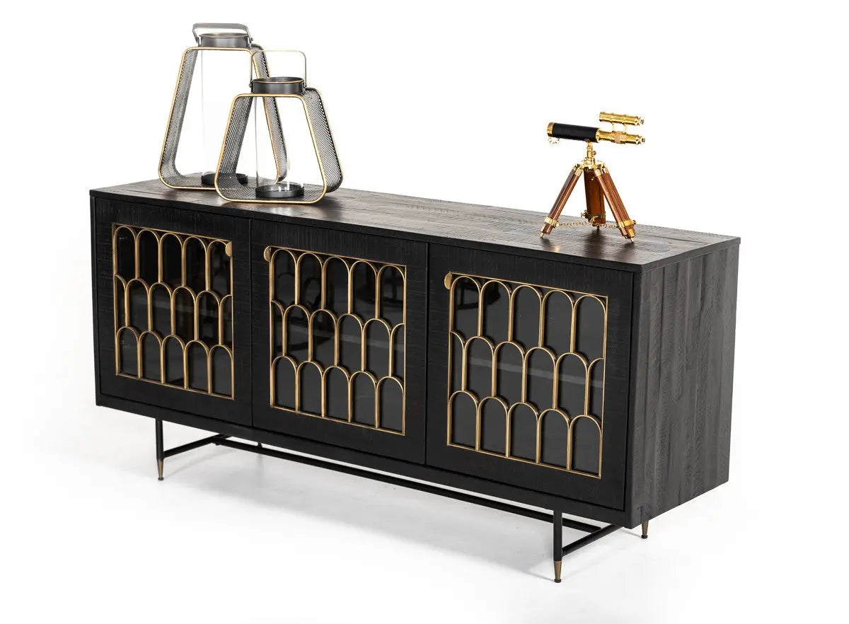 Vig Furniture - Modrest Natalie Modern Black Acacia & Antique Brass Buffet - Vglbgats-Sb167-02