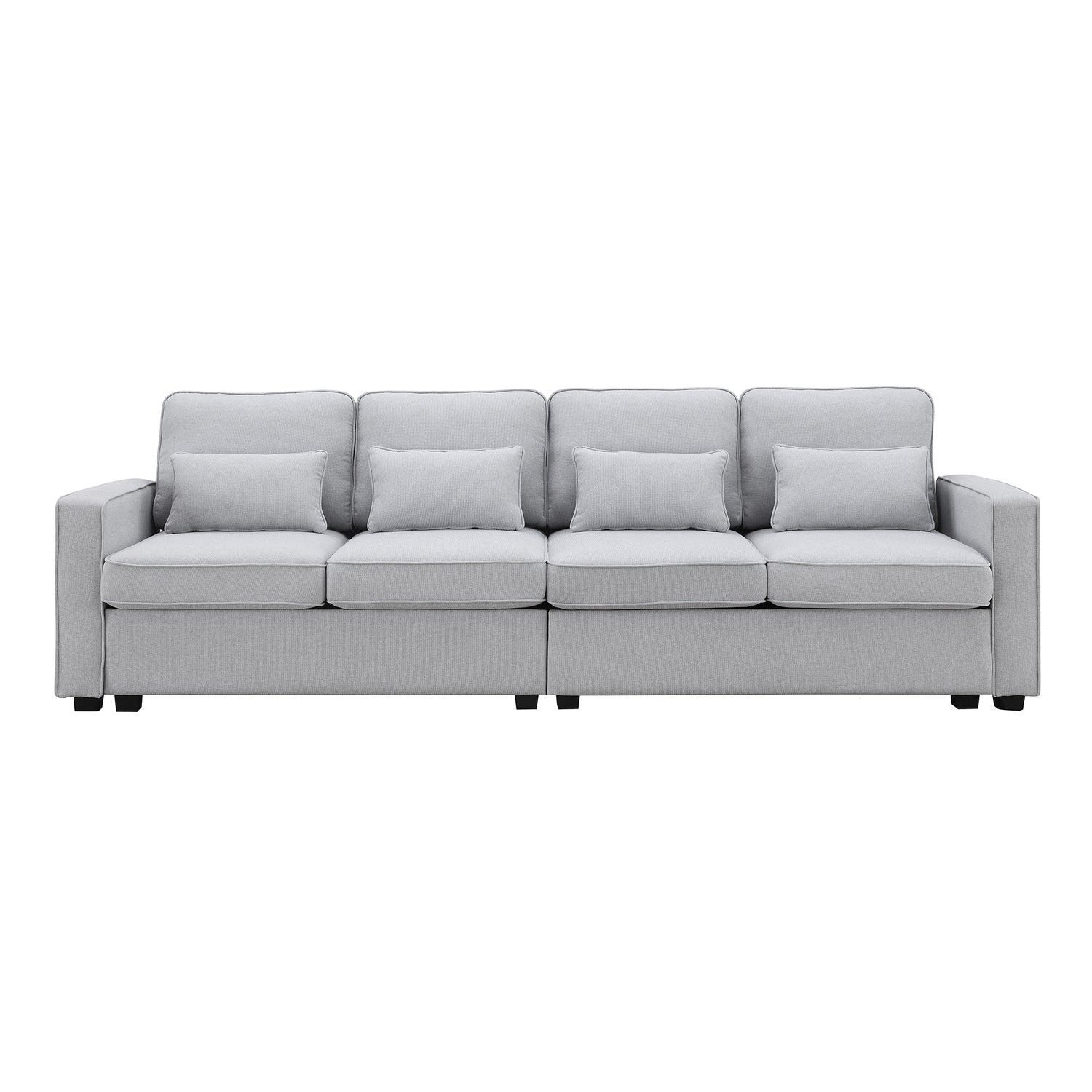 [VIDEO provided] [New] 104" 4-Seater Modern Linen Fabric Sofa with Armrest Pockets and 4 Pillows,Minimalist Style Couch for Living Room, Apartment, Office,3 Colors - Home Elegance USA