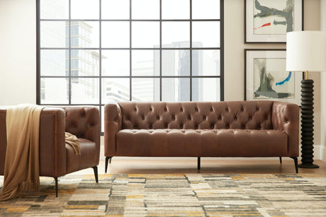 Nicola Stationary Sofa in Saddlebag Lodge Leather with Black Metal Base – Hooker Furniture