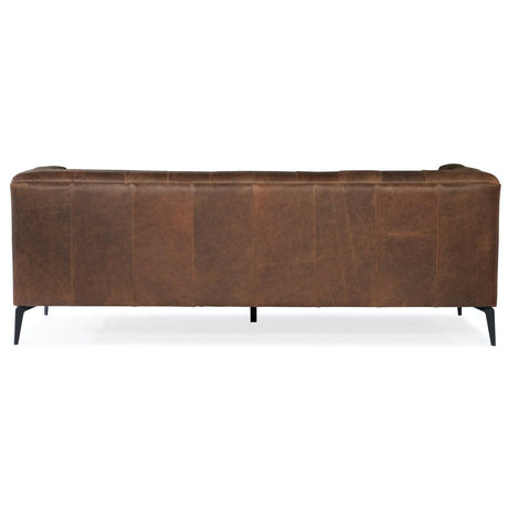 Nicola Stationary Sofa in Saddlebag Lodge Leather with Black Metal Base – Hooker Furniture