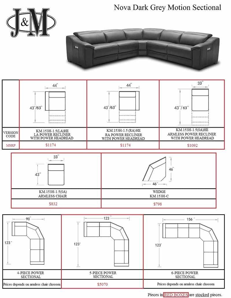 J&M Furniture - Nova 5 Piece Motion Sectional Set In Dark Grey - 18775-Dg