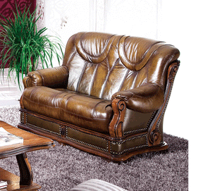 Oakman Genuine Italian Leather Loveseat In Brown - Oakman2 | ESF
