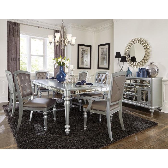 Orsina silver extendable dining table styled in a formal glam dining room - 5477N-96