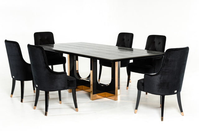 Vig Furniture A&X Padua Modern Large Black Crocodile & Rosegold Dining Table