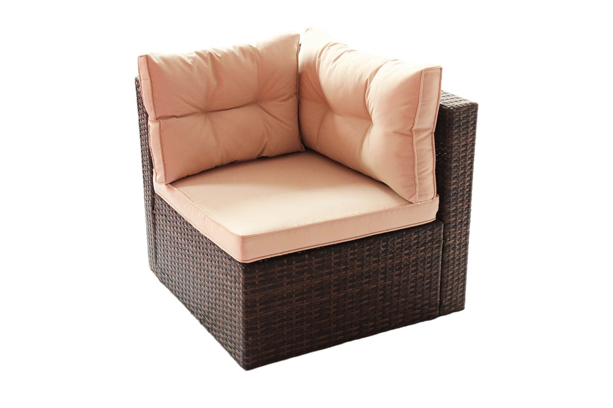 Patio Furniture Set PE Rattan Sectional Garden Furniture Corner Sofa Set (7 Pieces, Shallow brownCushion)