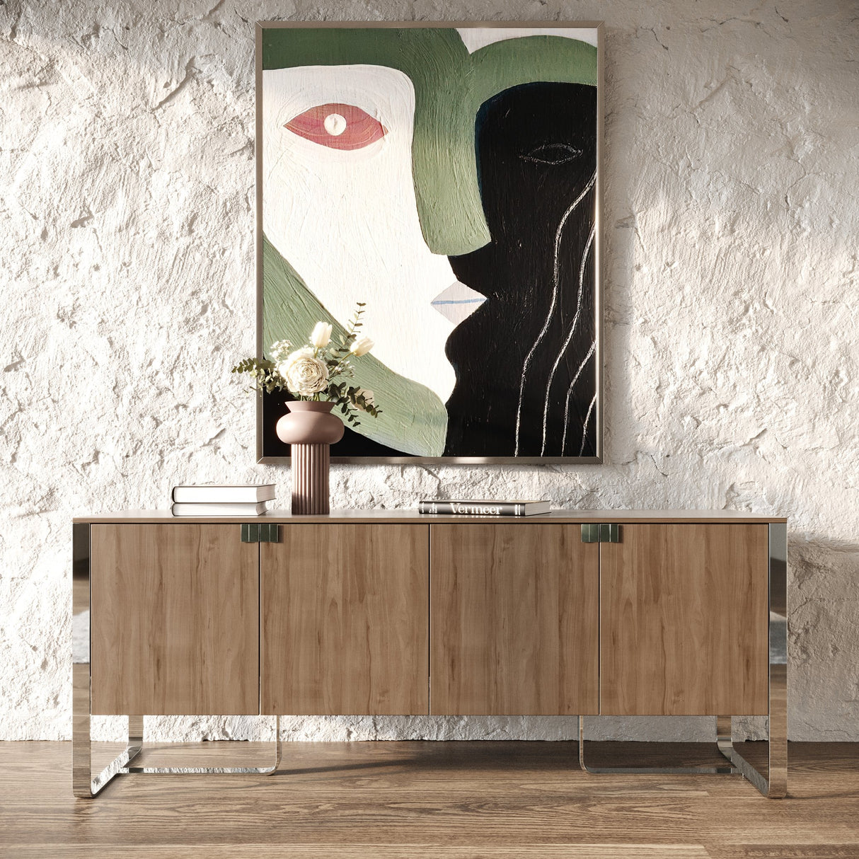 Vig Furniture Modrest Pauline- Modern Walnut and Stainless Steel Sideboard Buffet