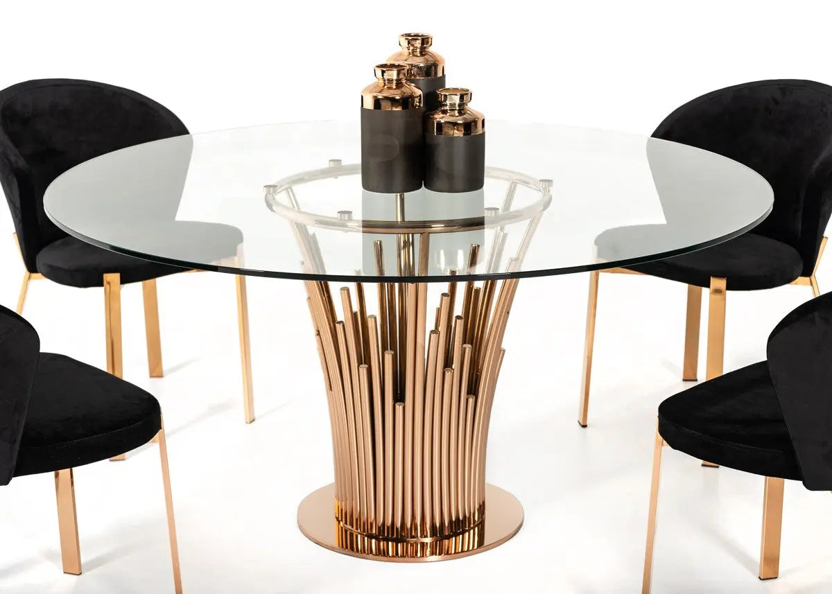 Vig Furniture - Modrest Paxton Modern Round Glass & Rosegold Dining Table - Vgvct817-Rnd