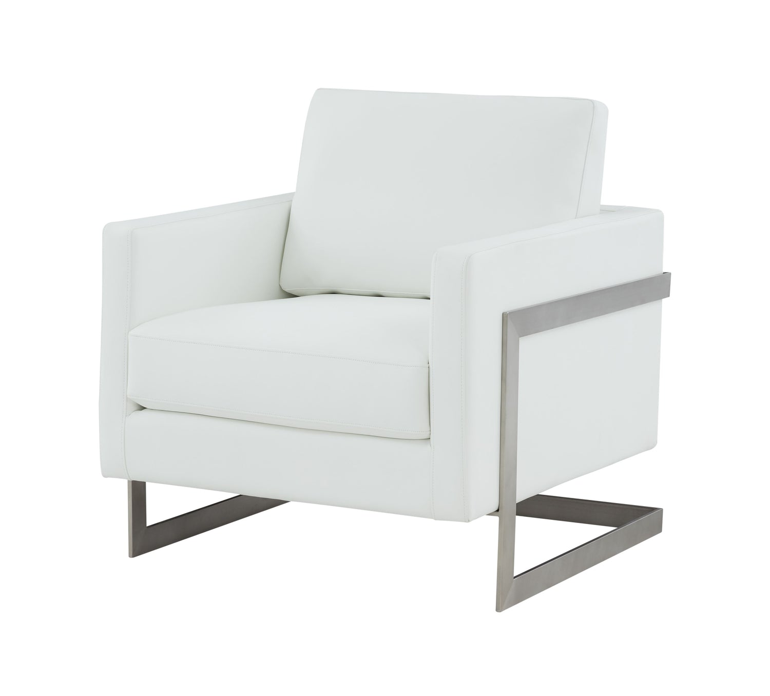 Vig Furniture Modrest Prince - Contemporary White + Silver Leather Accent Chair