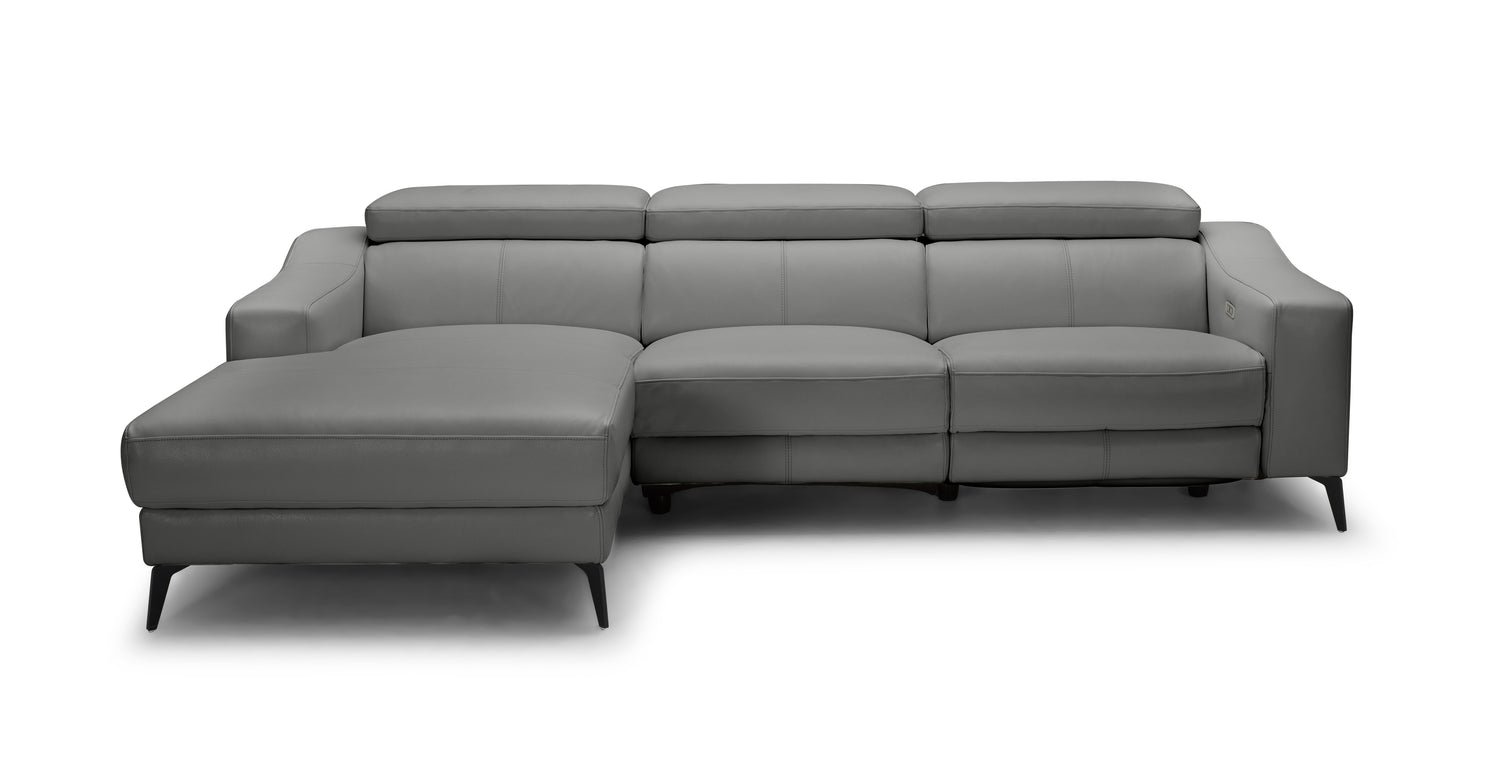 Vig Furniture Modrest Rampart - Modern L-Shape LAF Grey Leather Sectional Sofa with 1 Recliner