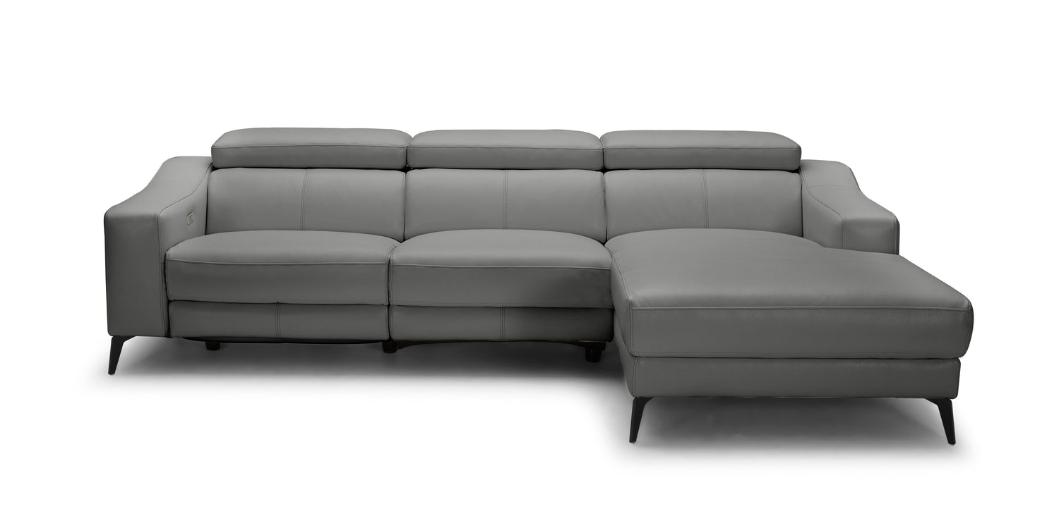 Vig Furniture Modrest Rampart - Modern L-Shape RAF Grey Leather Sectional Sofa with 1 Recliner
