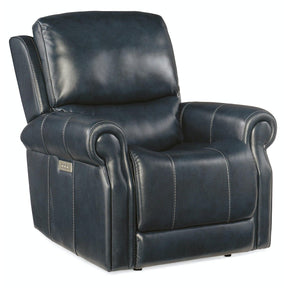 Eisley Power Recliner in Night Seas Leather with Lumbar Support & USB – Hooker Furniture
