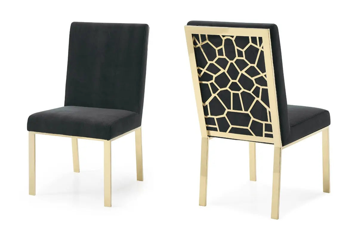 Vig Furniture - Modrest Reba Modern Black Velvet & Gold Dining Chair (Set Of 2) - Vgvcb0258G-Blk