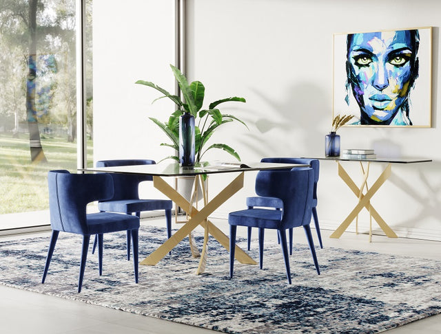 Vig Furniture Modrest Pyrite Modern Glass and Gold Dining Table