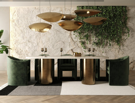 Vig Furniture Modrest Rocky - Glam White Marble & Brush Gold Large Dining Table