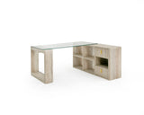 Vig Furniture Nova Domus Roma - Modern Glass + Faux Travertine Reversible Desk