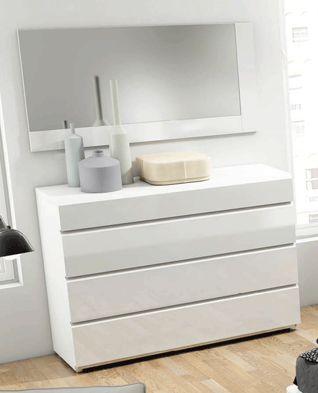 Esf Furniture - Sara Single Dresser With Mirror Set In Glossy White - Saradresser120-M