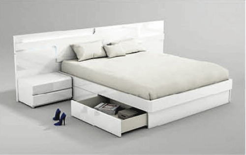 Esf Furniture - Sara Queen With Storage Bed In Glossy White - Sarastoragekitq.S