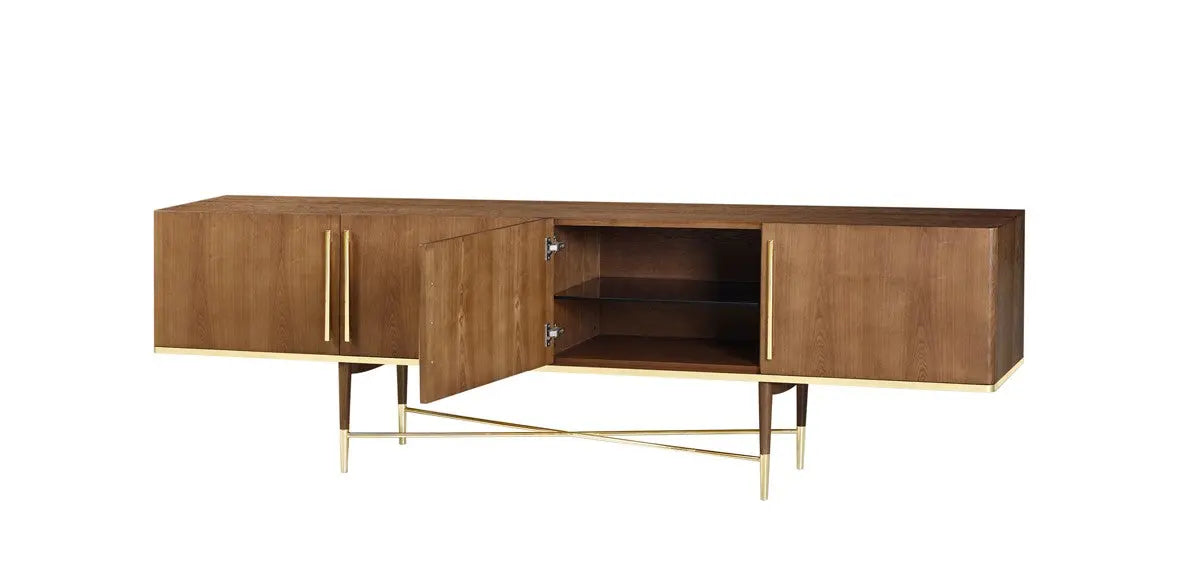Vig Furniture - Modrest Bernard Mid-Century Modern Walnut & Gold Buffet - Vgcssb-17118