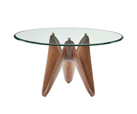Vig Furniture Modrest Seguin - Round Glass + Walnut Dining Table