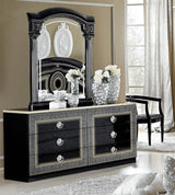 Esf Furniture - Aida Double Dresser With Mirror Set In Black-Silver - Aidaddresserblack-Si-M