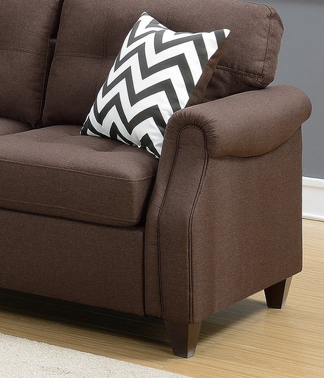 2pcs Sofa set Living Room Furniture Dark Coffee Plush Polyfiber Sofa Loveseat w Console Pillows Couch