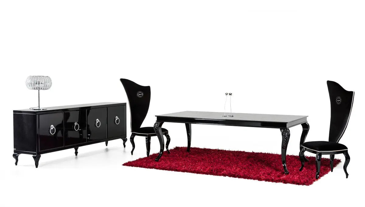 Vig Furniture - A&X Sovereign Transitional Black Crocodile Dining Table W- Black Gloss Legs - Vgunrc830-220-Blk