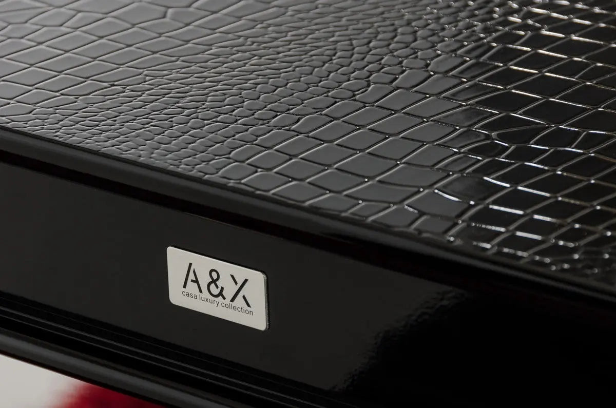 A&X Sovereign Transitional Black Crocodile Dining Table WBlack Gloss Legs Vgunrc830 - 220 - Blk | Home Elegance USA